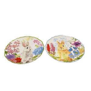 Hobby Lobby Easter Holiday Bunny 8.5" Plates‎ Home Decor Set of 2 Floral NEW